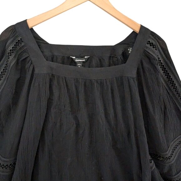 Express Square Neck Blouse Womens Black Long Balloon Sleeve Pullover Top Size S - Picture 3 of 10